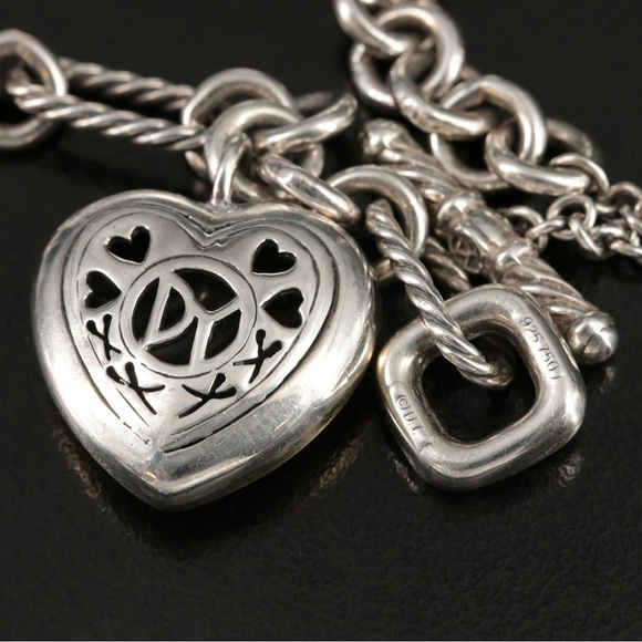 David Yurman Sterling Silver and 18K Yellow Gold Cable Figaro Heart Necklace - Picture 6 of 7